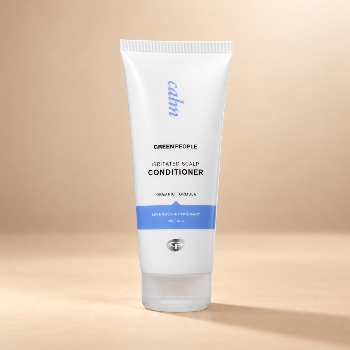 Green People Irritated Scalp Conditioner – Lavender & Rosemary, 200ml in its original packaging on a warm beige background