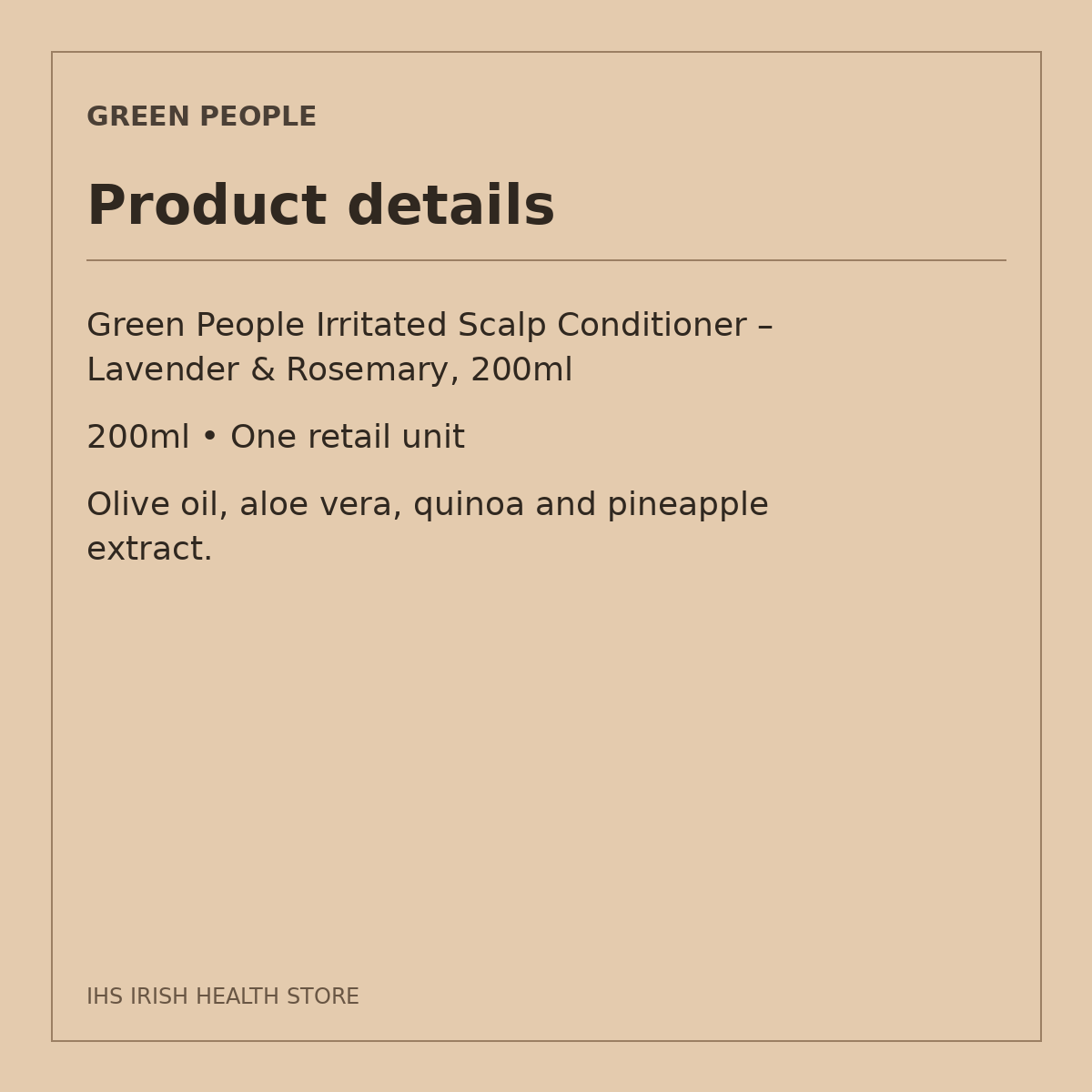 Green People Irritated Scalp Conditioner – Lavender & Rosemary, 200ml: product details on a beige information card
