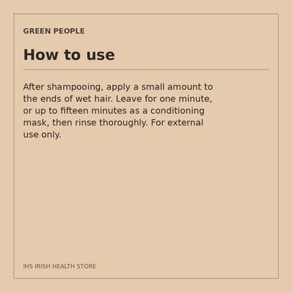 Green People Irritated Scalp Conditioner – Lavender & Rosemary, 200ml: how to use on a beige information card