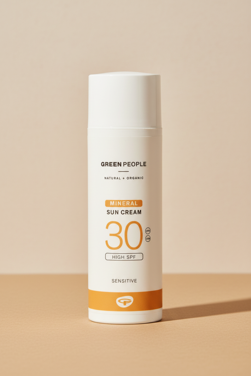 Green People mineral sun cream SPF 30 on a white background