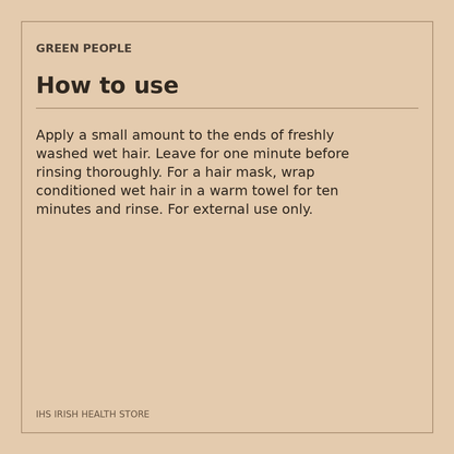 Green People Moisturising Conditioner – Neroli & Marshmallow, 200ml: how to use on a beige information card