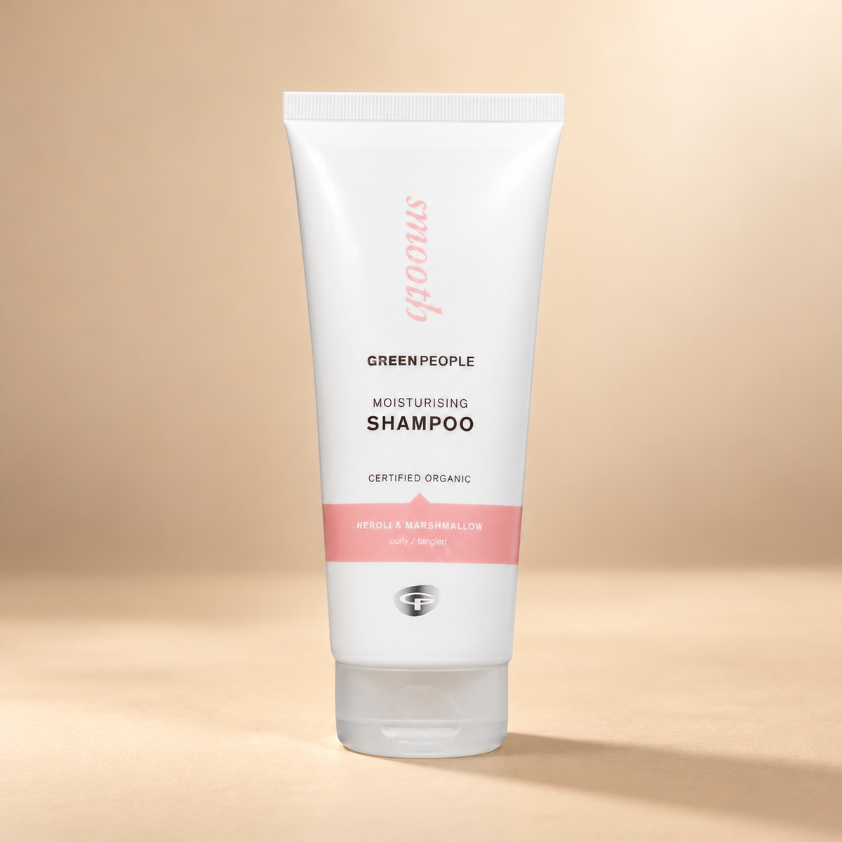 Green People Moisturising Shampoo – Neroli & Marshmallow, 200ml in its original packaging on a warm beige background