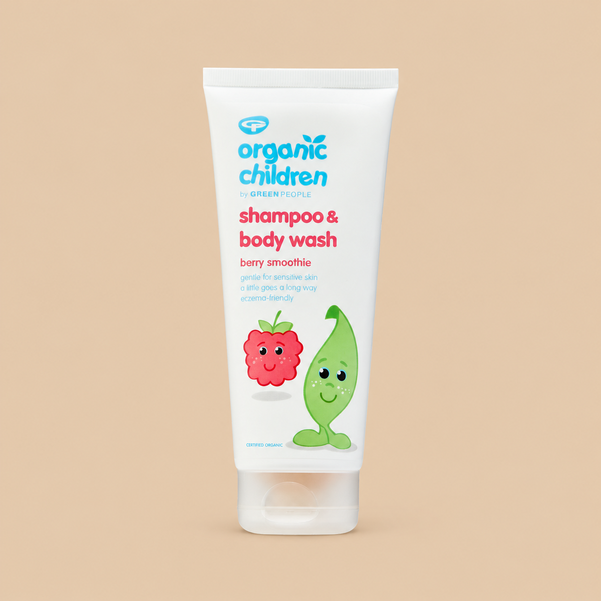 Green People Organic Children Berry Smoothie Shampoo & Body Wash – 200ml — product pack on a warm beige background