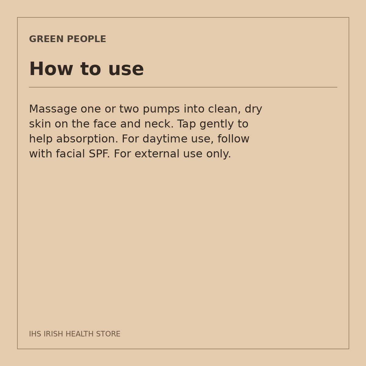 Green People Oy Clear Skin Cleansing Moisturiser – Prebiotics & Green Tea, 50ml: how to use on a beige information card