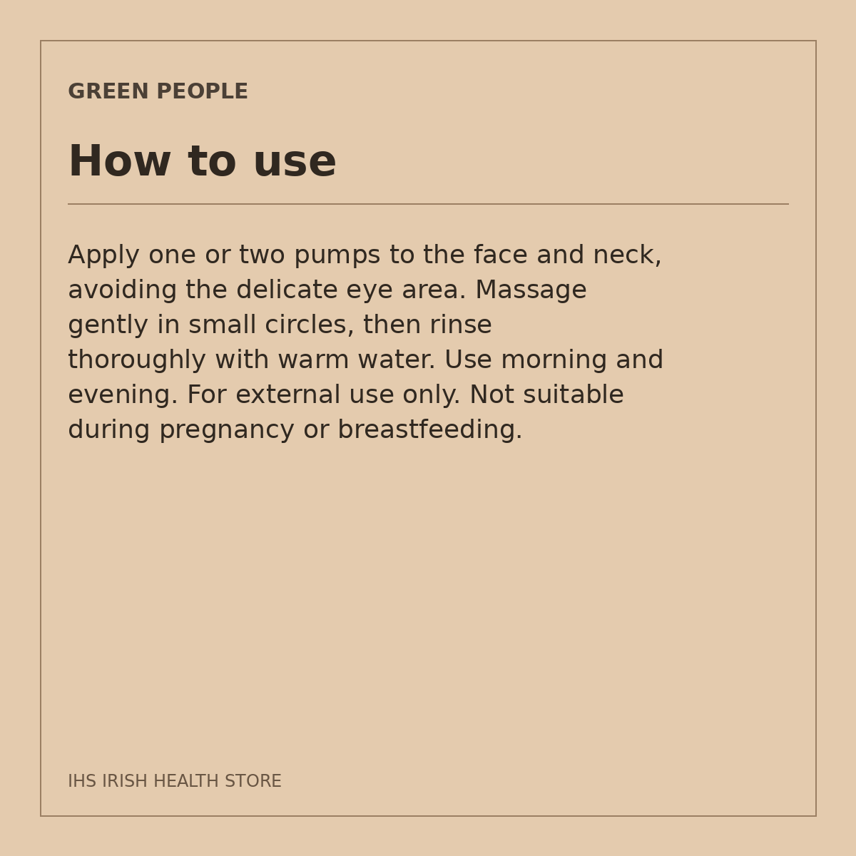 Green People Oy Clear Skin Foaming Face Wash – Willow Bark & Tea Tree, 100ml: how to use on a beige information card