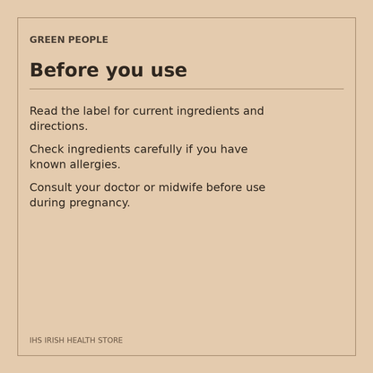 Green People Peppermint & Aloe Vera Toothpaste – Fluoride-Free, 50ml: before you use on a beige information card