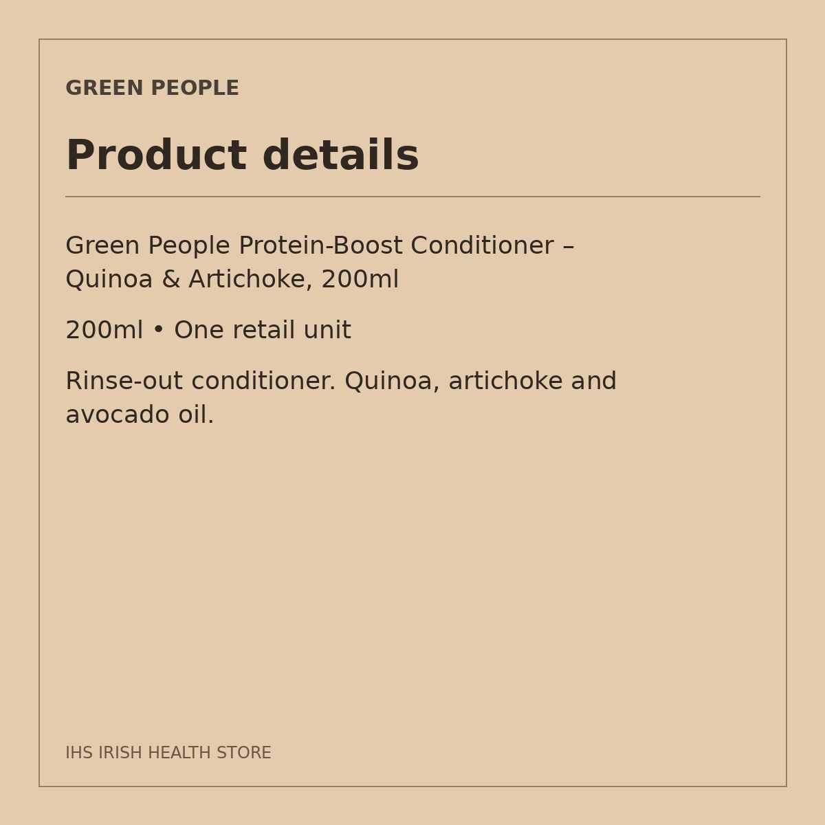 Green People Protein-Boost Conditioner – Quinoa & Artichoke, 200ml: product details on a beige information card