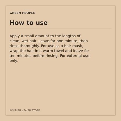 Green People Protein-Boost Conditioner – Quinoa & Artichoke, 200ml: how to use on a beige information card