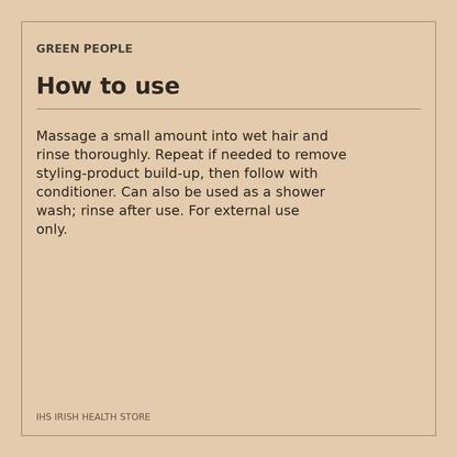 Green People Protein-Boost Shampoo & Shower Wash – Quinoa & Artichoke, 200ml: how to use on a beige information card