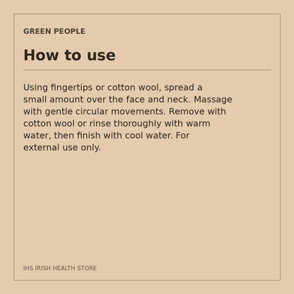 Green People Scent Free Cleanser & Make-Up Remover – Squalane & Prebiotics, 150ml: how to use on a beige information card