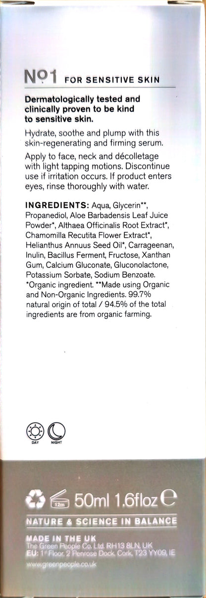 Green People Scent-Free Face and Neck Serum 50ml original ingredients and directions label