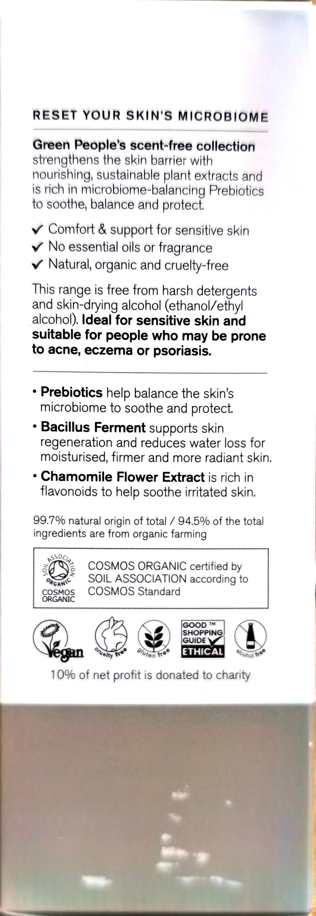 Green People Scent-Free Face and Neck Serum original product information and certifications panel