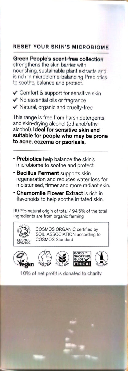 Green People Scent-Free Face and Neck Serum original product information and certifications panel