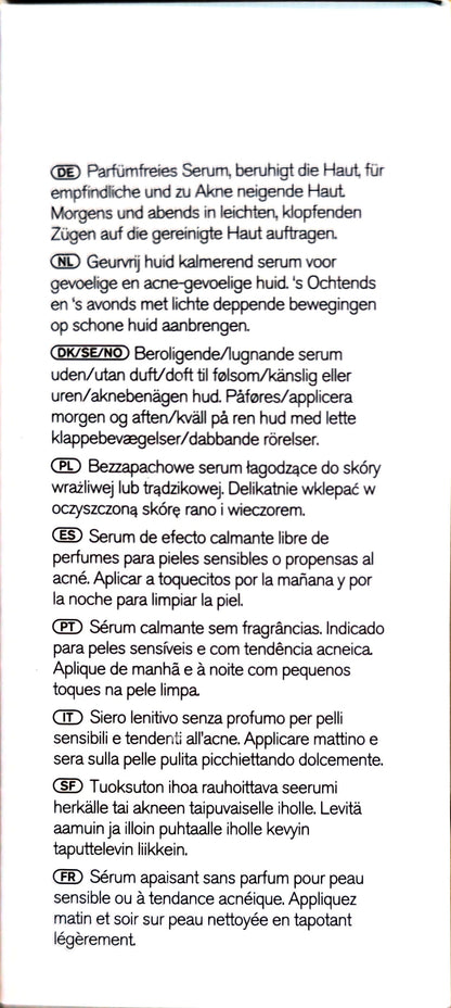 Green People Scent-Free Face and Neck Serum original multilingual directions panel