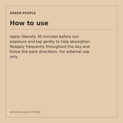 Green People Scent Free Facial SPF15 Sun Cream – Aloe Vera & Prebiotics, 50ml: how to use on a beige information card