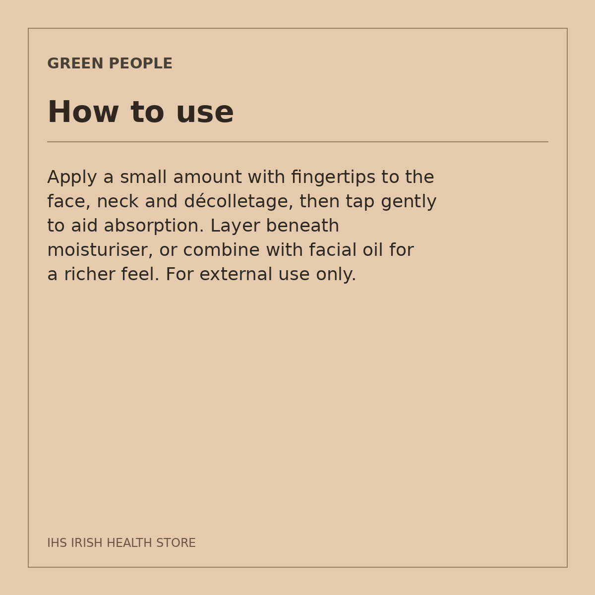 Green People Scent Free Hyaluronic Booster Serum – 28ml: how to use on a beige information card