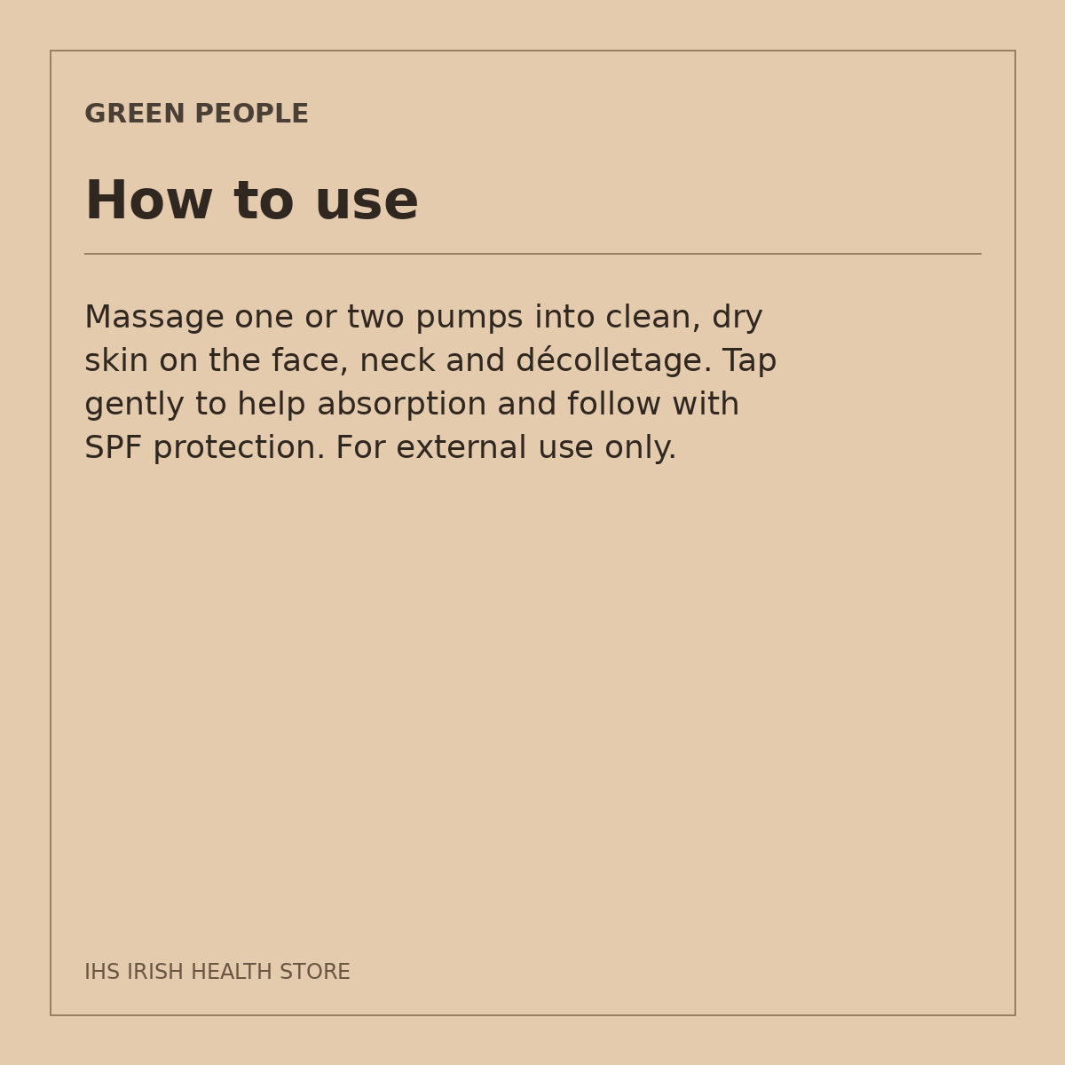 Green People Scent Free Light Moisturiser – Willow Bark & Prebiotics, 50ml: how to use on a beige information card