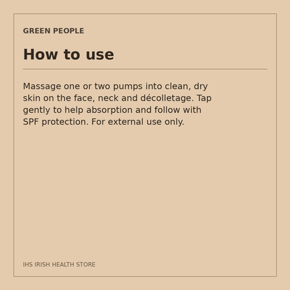 Green People Scent Free Light Moisturiser – Willow Bark & Prebiotics, 50ml: how to use on a beige information card