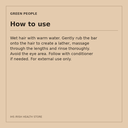 Green People Scent Free Repairing Anti-Frizz Shampoo Bar – Fragrance-Free, 50g: how to use on a beige information card