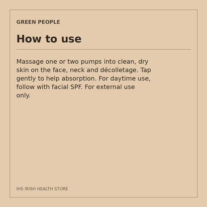 Green People Vita Min Fix 24-Hour Cream – Baicalin & Squalane, 50ml: how to use on a beige information card