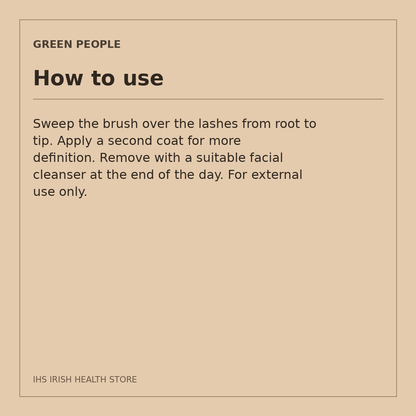 Green People Volumising Mascara – Brown, 7ml: how to use on a beige information card
