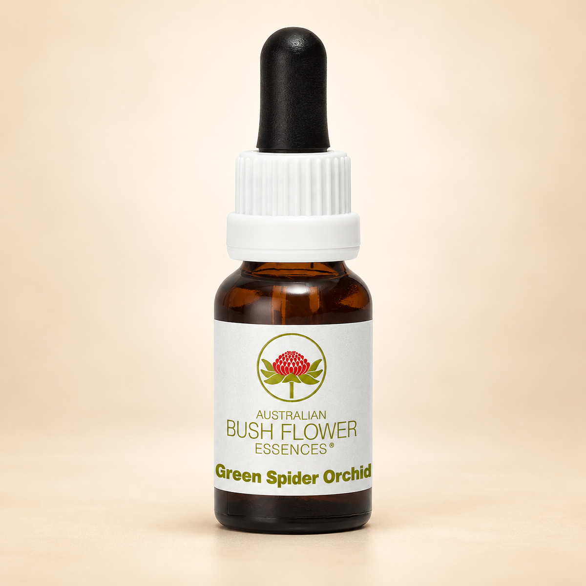 Australian Bush Flower Green Spider Orchid Stock Essence – 15ml on warm beige background