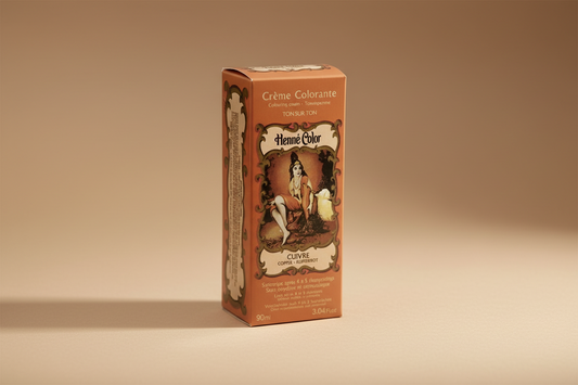 Box of Henne Color crème colorante with a woman's face on the label