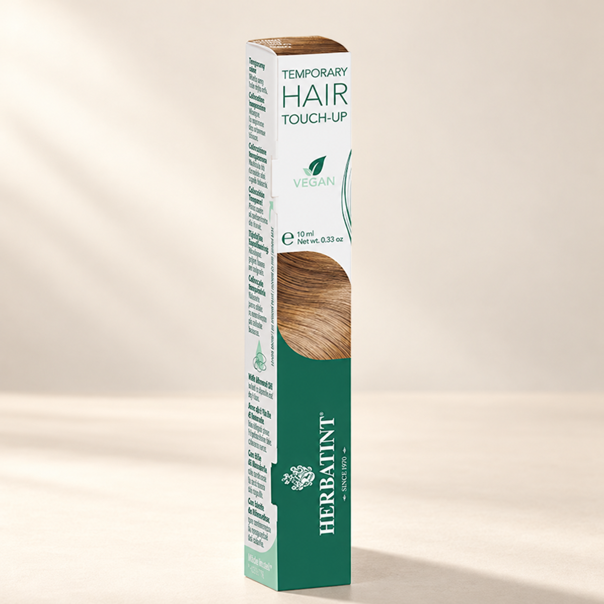 Herbatint Temporary Hair Touch-Up Blonde 10ml carton on cream studio background, view 2