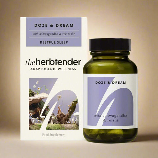 Front view of The Herbtender Doze & Dream – 60 Capsules bottle