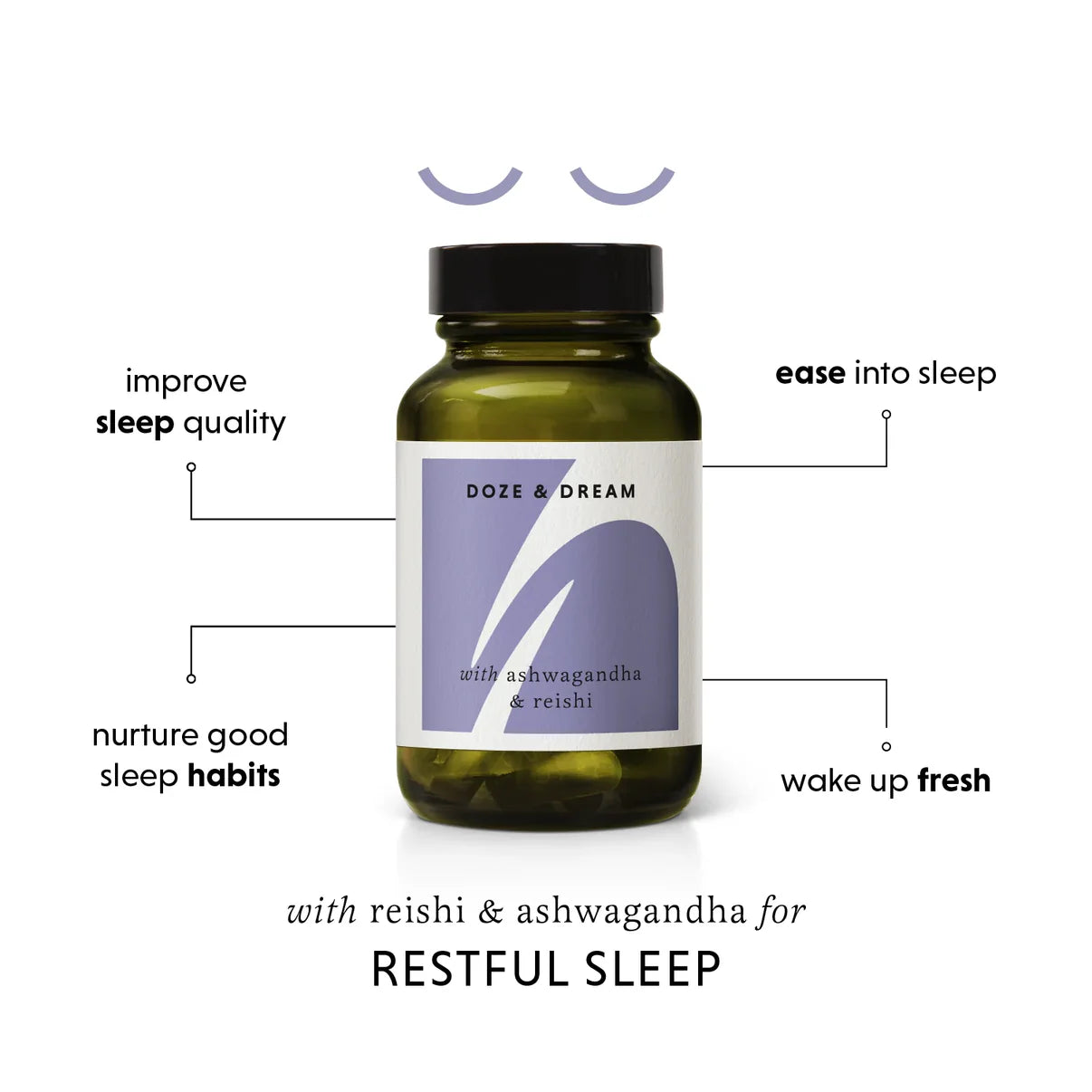 Supplement facts and ingredient label of The Herbtender Doze & Dream
