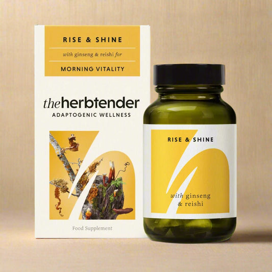 Front view of The Herbtender Rise & Shine – 60 Capsules bottle
