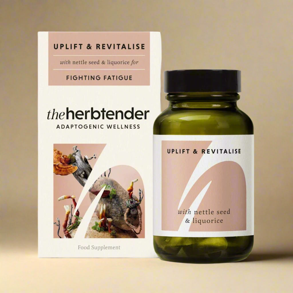 Front view of The Herbtender Uplift & Revitalise – 60 Capsules bottle