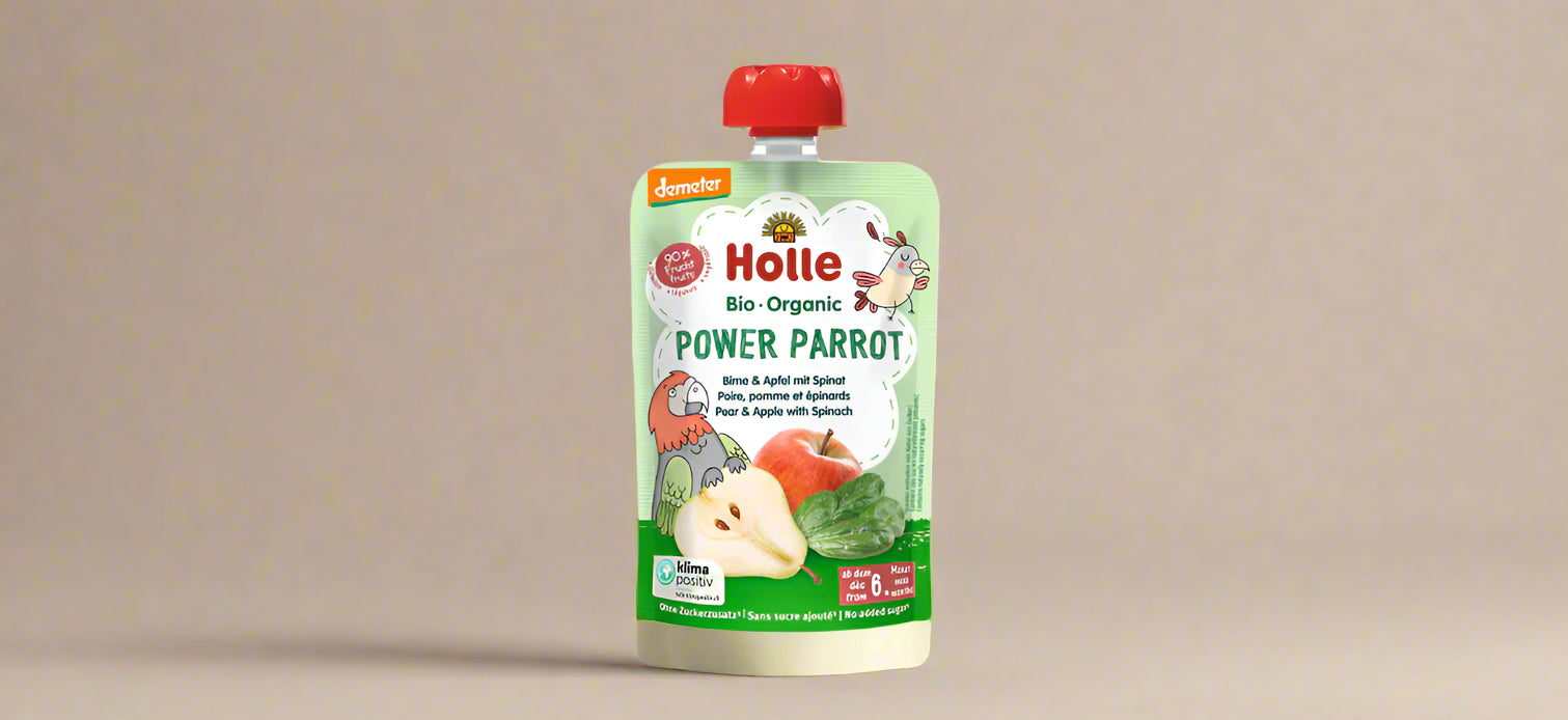 Holle Organic Pear Apple and Spinach 12 x 100g baby food pouches