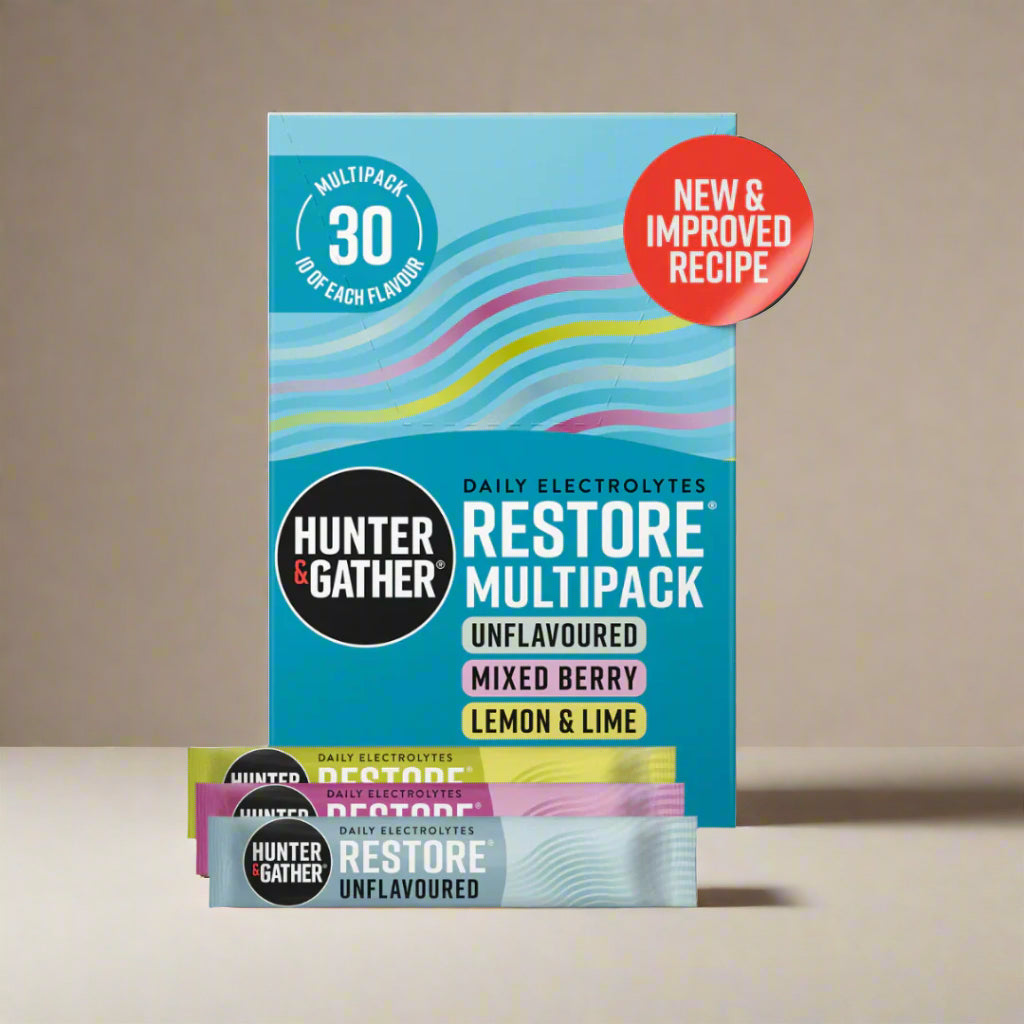 Hunter & Gather Restore Electrolytes Variety Box with 30 sachets in 3 flavours