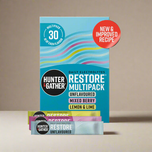 Hunter & Gather Restore Electrolytes Variety Box with 30 sachets in 3 flavours