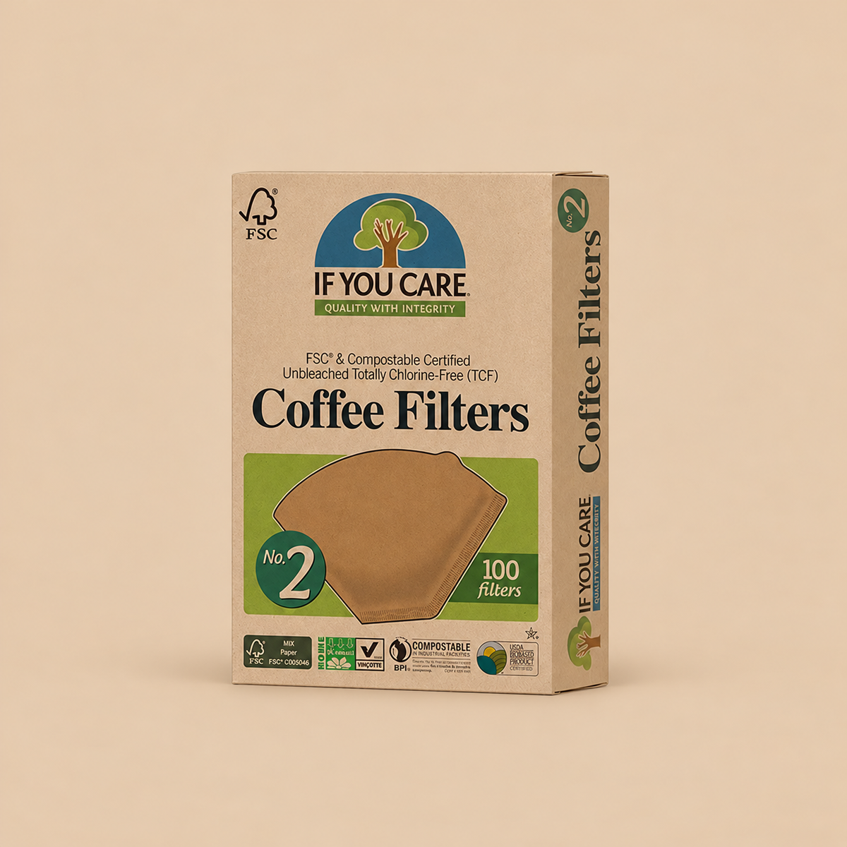 If You Care No. 2 Unbleached Coffee Filters – 100 Filters — product pack on a beige background