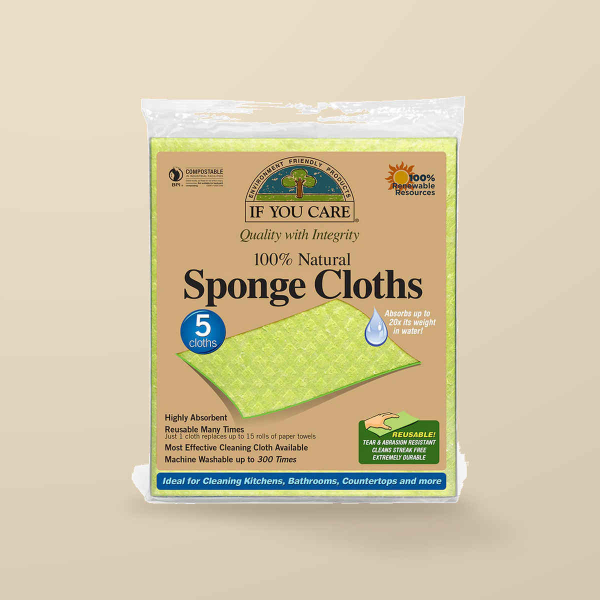 If You Care Sponge Cloths – 5 Pack — original product packaging on warm beige background