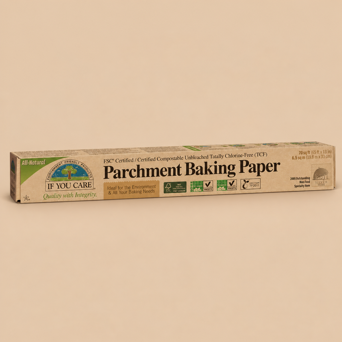 If You Care Unbleached Parchment Baking Paper – 19.8m × 33cm — product pack on a beige background