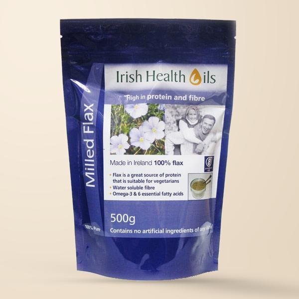 Irish Health Oils Milled Flaxseed – 500g authentic product packaging