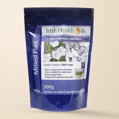 Irish Health Oils Milled Flaxseed – 500g authentic product packaging