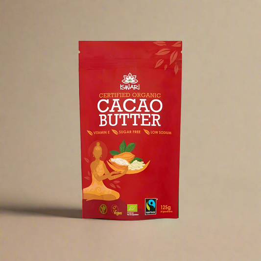 Iswari Fairtrade Organic Cacao Butter 125g Front Label