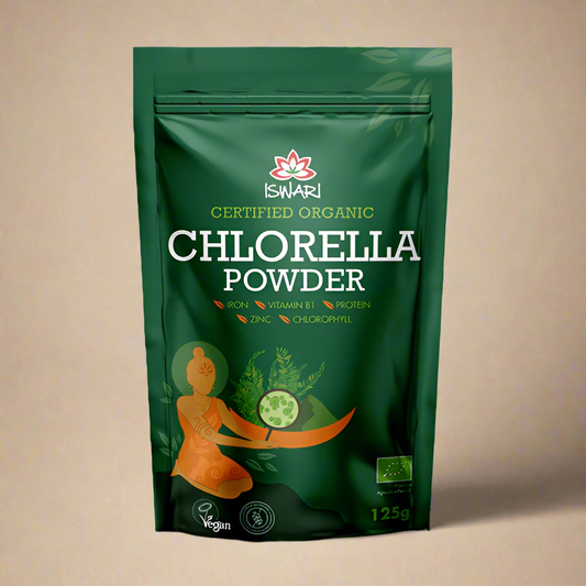 Iswari Organic Chlorella Powder 125g front label – IHS Irish Health Store
