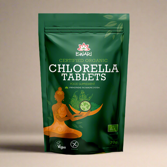  Iswari Chlorella Tablets 500mg front label – 168 Tablets – IHS Irish Health Store