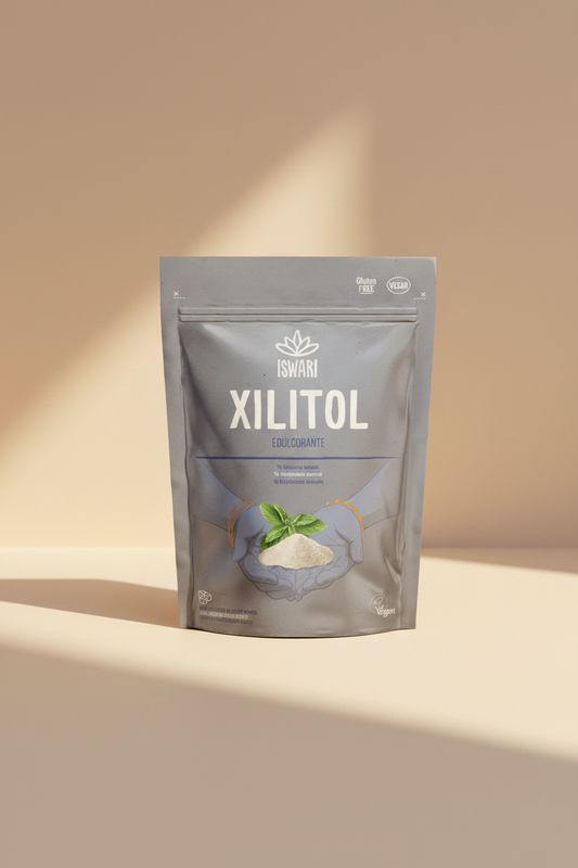 Package of Iswari Xilitol on a light gray background