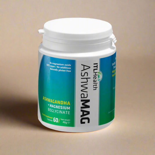 ITL AshwaMAG magnesium and ashwagandha capsules for stress and calm support