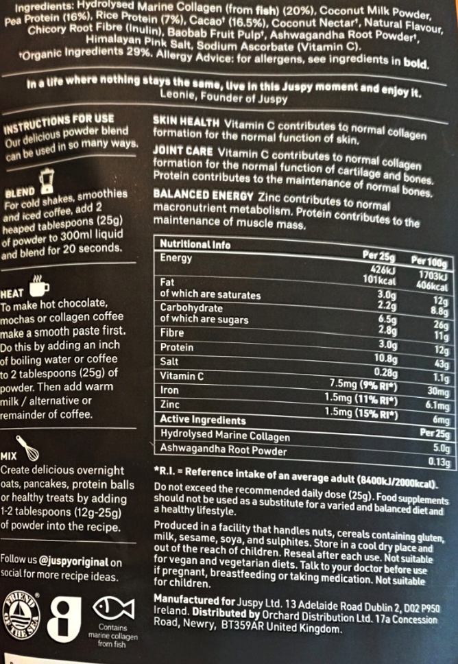 Juspy Collagen Protein Cacao Superfood Blend 400g clean product image neutral background