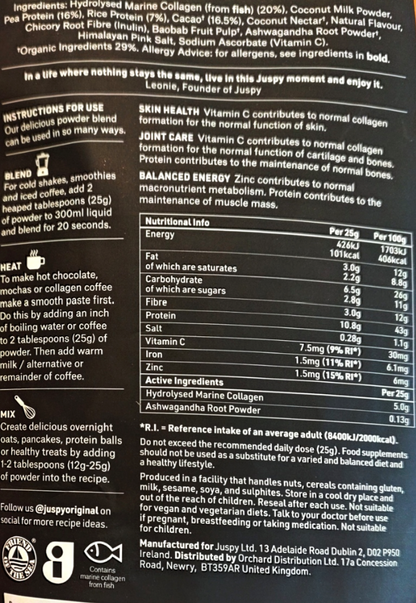 Juspy Collagen Protein Cacao Superfood Blend 400g clean product image neutral background
