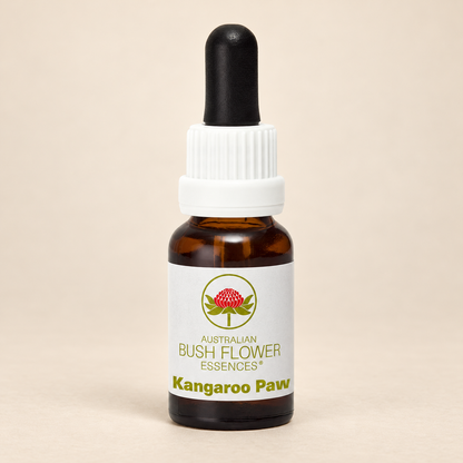 Australian Bush Flower Kangaroo Paw Stock Essence – 15ml bottle on a warm beige background