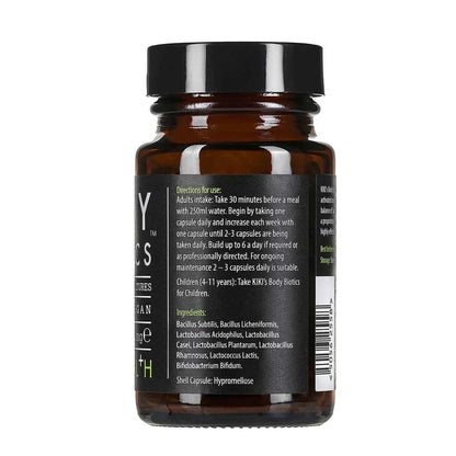 KIKI Body Biotics storage and product information label