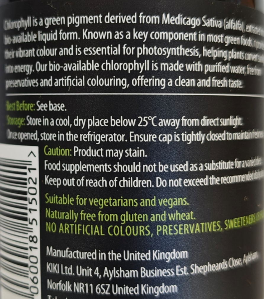 Back label of a supplement bottle with text and product details.
